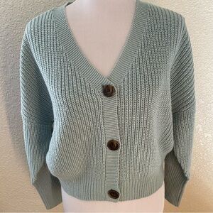 Vero Moda V-Neck Button-Up Sweater Cardigan Duck Egg Green Chunky Knit: Med P